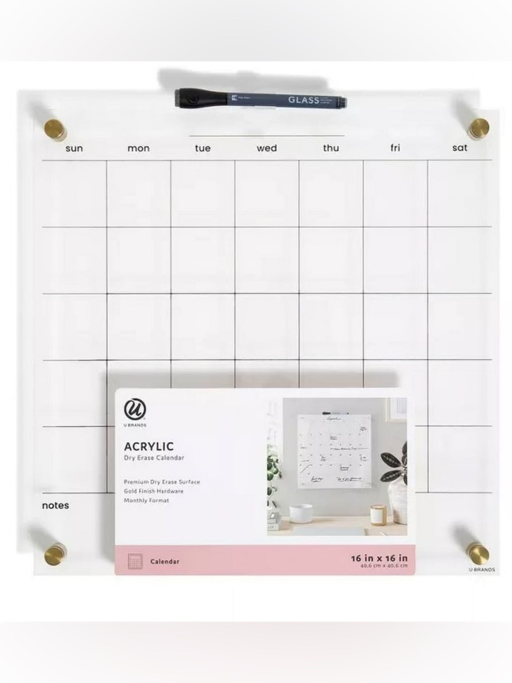 Acrylic Dry Erase Calendar - Monthly Wall Planner - Undated - Includes Marker
